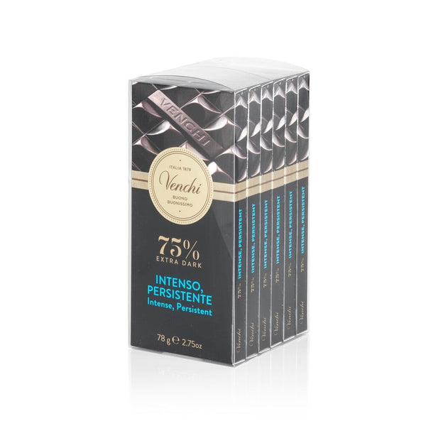 Venchi, Set de 6 tablete de ciocolată neagră extra 75%, 468 grame Bomboane de Ciocolata Naty Shop 6 bucăți Ciocolată neagră 75