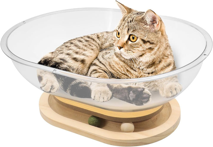 Pat pentru pisici Space Capsule, pat pentru pisici de interior, cuib pentru pisici cu bile de urmărire, suport din lemn masiv, cuib stabil pentru pisoi, casă transparentă pentru pisici, pisoi