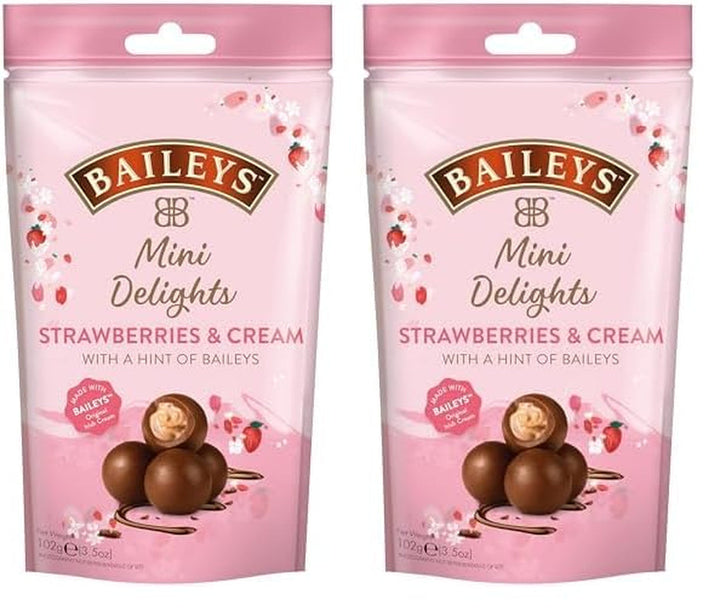 Baileys Chocolate Mini Delights Strawberries & Cream | 1 X 102 G | Zartschmelzende Mini-Pralinen | Pralinen Geschenk | Gefüllt Mit Baileys Likör Naty Shop 102 G (2Er Pack) Strawberries