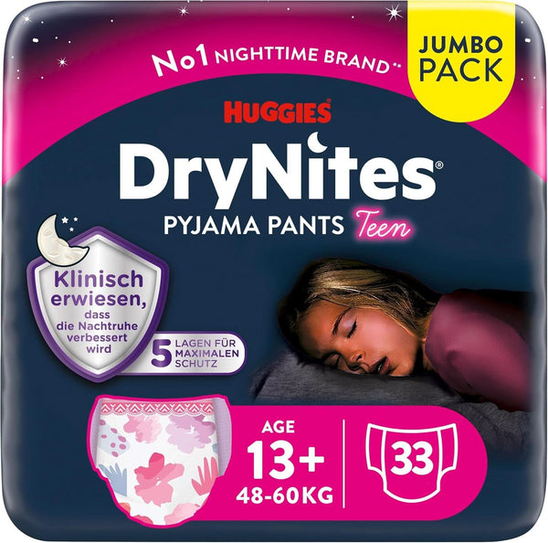 Huggies Drynites Nachtwindeln Bei Bettnässen, Für Mädchen Ab 13 Bis Ca. 17 Jahre (48-60 KG), 33 Stück (3X11), Jumbo-Monatspack, Windel-Pants XL Accesorii Hrana si Alaptare Bebe Naty Shop