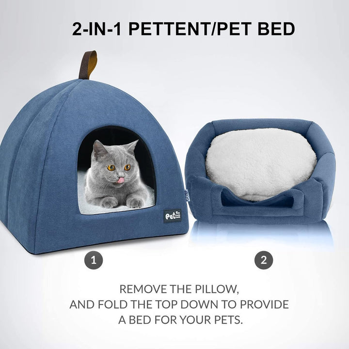 PETCUTE Peșteră pentru Pisici Mari, Pat Lavabil pentru Pisici, Cort pentru Pisici, Coș pentru Pisici și Câini, Căsuță Două în Unu cu Pernă Interioară Detașabilă, Peșteră pentru Cuibărit cu Fund Antiderapant