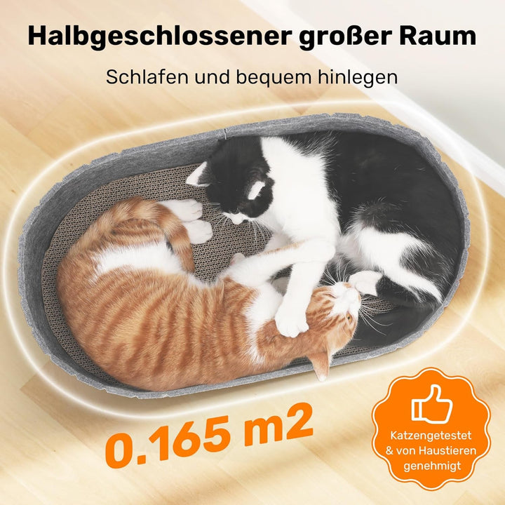 FUKUMARU Zgârietură pentru pisici, carton în formă de canapea, 61 cm, pat reversibil pentru pisici, plăcuțe rotunde de zgâriat din fetru și carton de înaltă calitate, gri închis.
