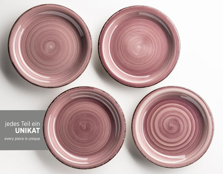 MÄSER 931951 Bel Tempo II, Teller-Set Für 6 Personen Im Modernen Vintage Look, 12-Teiliges Tafelservice, Handbemalt Im Lila Farbton Berry, Steingut Seturi vesela masa Naty Shop