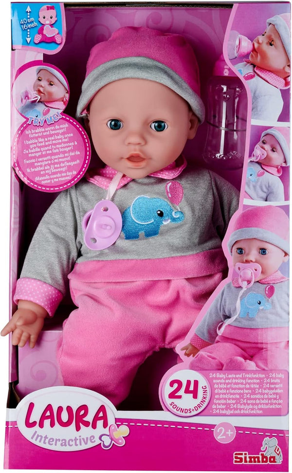 Simba 105140066 - Laura Interactiv, păpușă cu corp moale cu ochi adormiți, bolborosește când se mișcă, bea din biberon și doarme, 40cm, păpușă de la 2 ani Papusi Naty Shop Titlu implicit