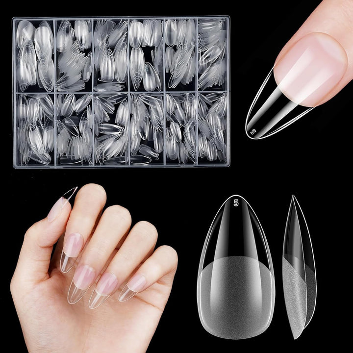 Unghii artificiale scurte, 500 bucăți gel moale acoperire completă vârfuri de unghii pentru unghii cu gel 12 mărimi vârfuri de unghii pre-lustruite pentru unghii cu gel, unghii artificiale scurte sicriu pentru extensii de unghii cu cutie
