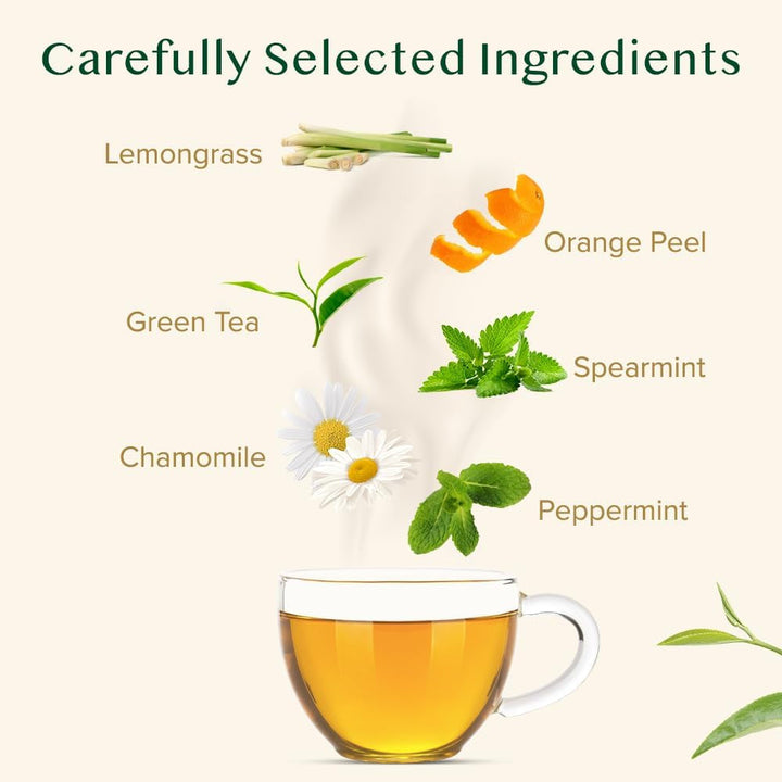 VAHDAM, ceai verde cu mușețel, mentă și citrice (100 g) Ceai natural 100% | Ceai verde, flori de mușețel, mentă, coji de portocală, ceai de mușețel | Direct de la sursa din India
