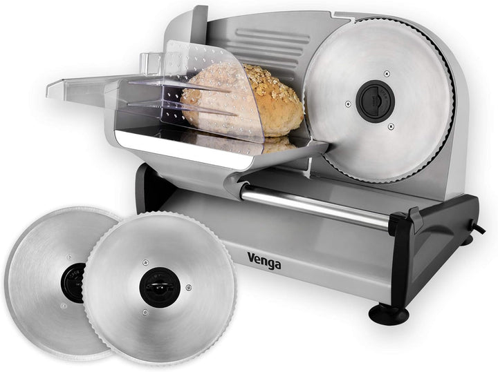 Venga! Feliator electric universal, oțel inoxidabil, lamă din oțel inoxidabil de 19 cm, control al grosimii tăierii până la 15 mm, 150 W Rasnite si Feliatoare Naty Shop Argintiu 200W