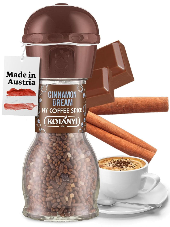 Topping pentru cafea Kotanyi Cacao Kiss | Ciocolată minunată cu bucăți fine de ciocolată, pachet de 4 (4 X 63 grame) Naty Shop Vis cu Scortisoara 52 grame