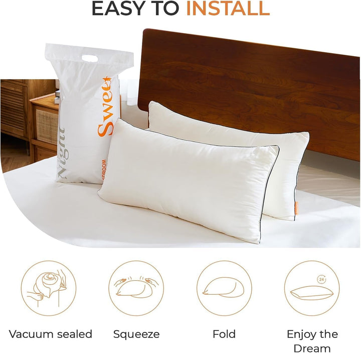 Pernă Sweetnight 40X80 Set de 2, pernă moale și de susținere a gâtului fabricată din umplutură de pernă din microfibră 2X800G, pernă de dormit pentru toate pozițiile de dormit, capac din fibră de bambus confortabil și respirabil, alb Perne standard Naty Shop