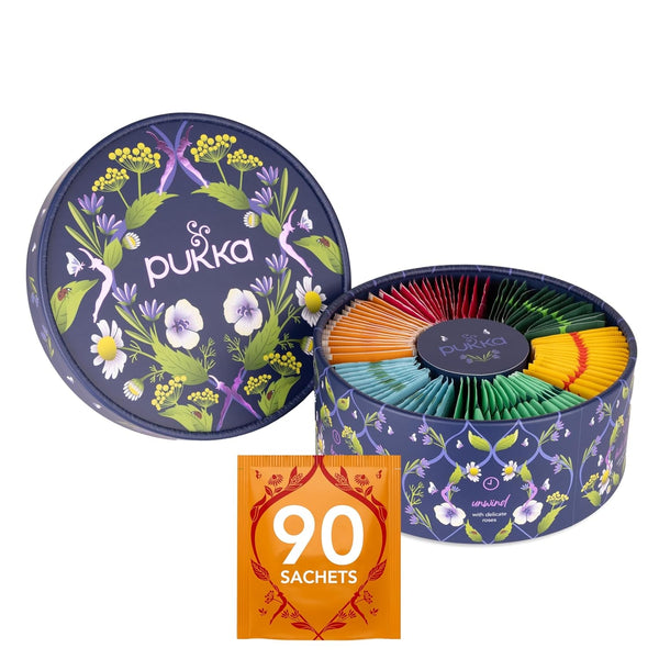 Set cadou ceai Pukka, cutie ceai organic Premium Selection „Wellness Von Früh Bis Spät”, matcha, curcuma, set ceai, idee cadou, 6 variante, 90 pliculețe de ceai