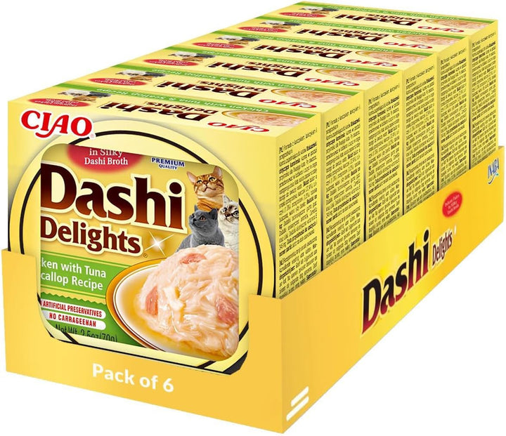 INABA Dashi Delights Hrană umedă pentru pisici 100% pui natural | Fără cereale, fără zahăr, fără arome artificiale, 86% umiditate | Tratamente premium pentru pisici în bulion 70 G (pachet de 6)