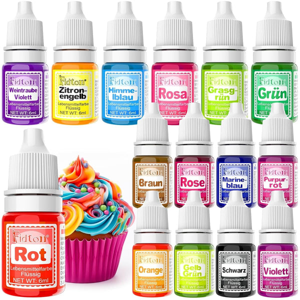 Colorant alimentar lichid - Fidton 15 culori foarte concentrate, 6 ml Coloranti Alimentari Naty Shop Default Title