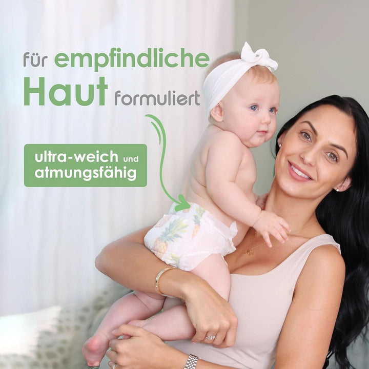 Scutece din bambus organic Pureborn Eco, marime pentru nou-nascuti pana la 5 kg, ultra-moale, hipoalergenice, cu indicator de umiditate, diverse imprimeuri Mama si Copilul Naty Shop