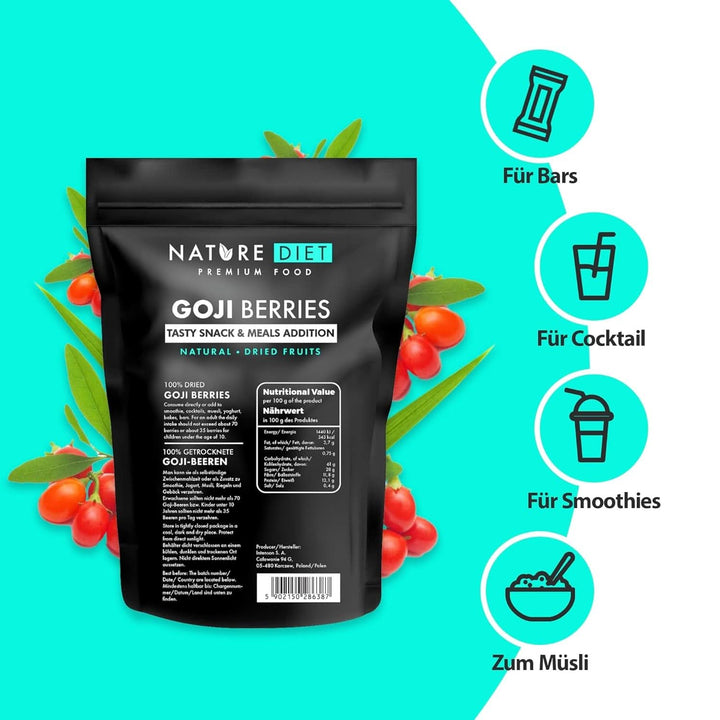 Nature Diet - Goji berries 1000 G | Fructe de pădure uscate Produse deshidratate Naty Shop