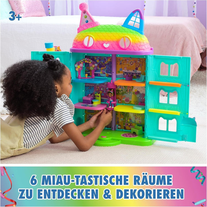 Casa de păpuși Gabby™S, set de 15 piese pentru casa de păpuși Purrfect Party cu aspect curcubeu, de peste 60 cm, cu figura Gabby, mobilier și efecte sonore, de la 3 ani Casute de papusi Naty Shop