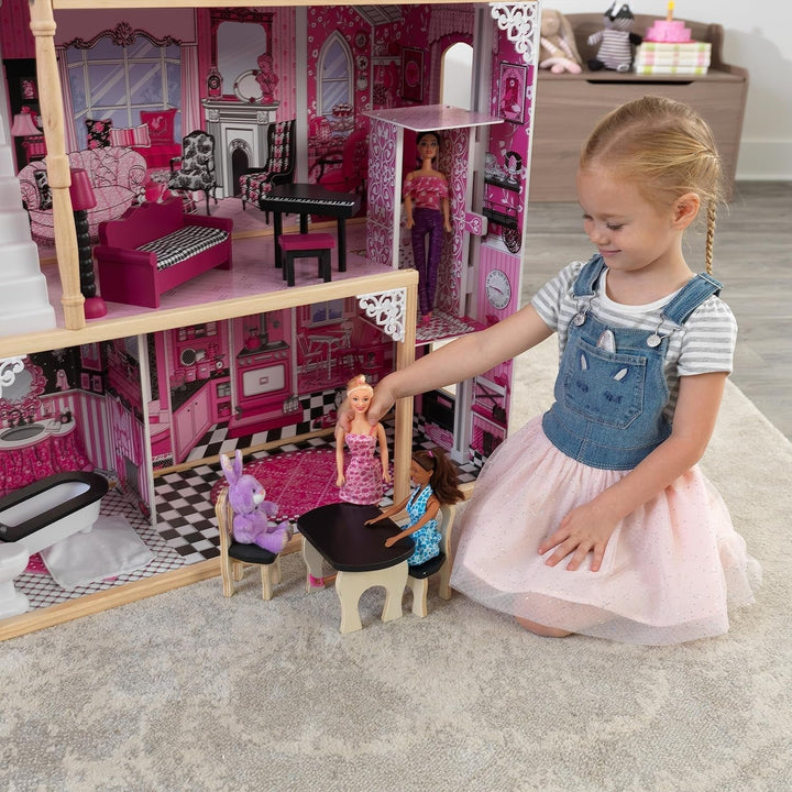 Casă de păpuși din lemn Kidkraft Amelia cu mobilier și accesorii, set de joacă cu balcon și lift pentru păpuși de 30 cm, jucărie pentru copii de la 3 ani, 65093 Casute de papusi Naty Shop