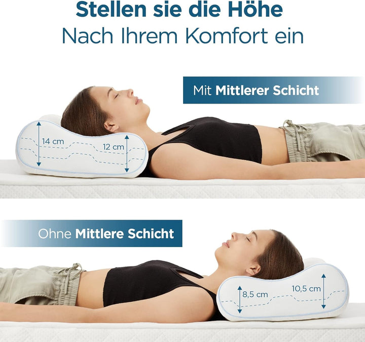ORTHOVERSE pernă ortopedică - pernă de susținere a gâtului, pernă de dormit, pernă, pernă din spumă cu memorie, pernă, pernă pentru dureri de gât - înălțime reglabilă, acoperire aloe vera, ajutor medical Perne ortopedice cervicale Naty Shop