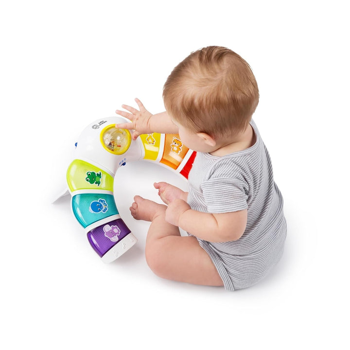 Baby Einstein, Glow & Discover Light Bar, jucărie pentru bebeluși cu lumini, melodii și zornăitor, 3 moduri: animale, culori, xilofon - 3 limbi, cub muzical pentru bebeluși și copii de 3 luni și peste Jucarii Bebe Naty Shop