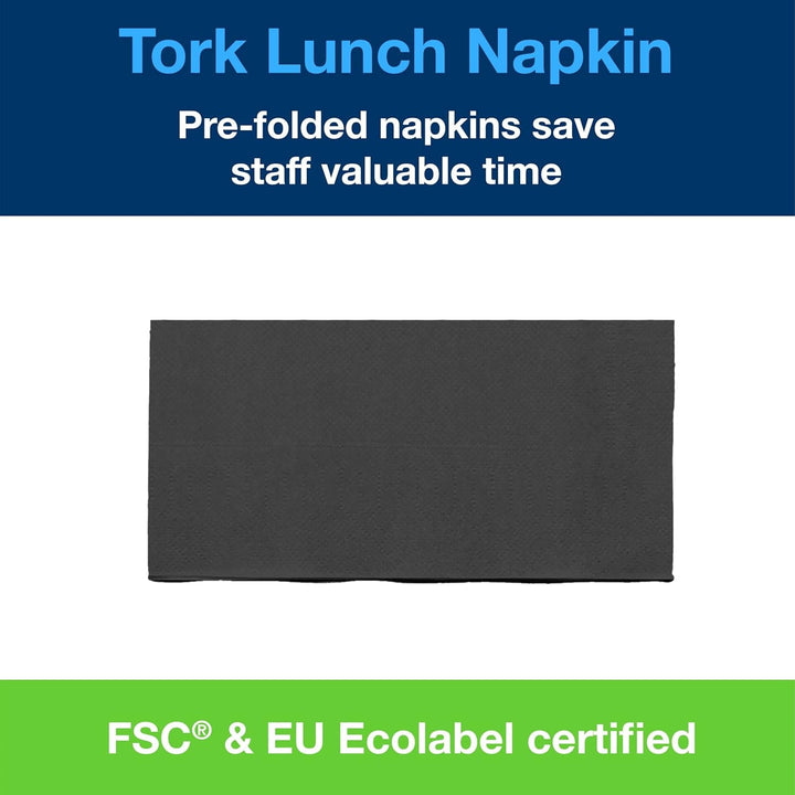 Tork 477851 Șervețele de prânz negre 1/8 pliate / Șervețele de hârtie prepliate din 2 straturi pentru gustări sau mâncăruri mici / Calitate avansată / 10 X 200 (2000) șervețele / 32,6 X 33 Cm (L X l)