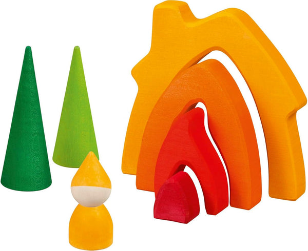 Goki 58427 - Casă pentru pitici - Goki Evolution - Fabricat din lemn de arțar de înaltă calitate - 7 părți - Vopsele colorate pe bază de apă - Fabricat în Europa Casute de papusi Naty Shop Titlu implicit