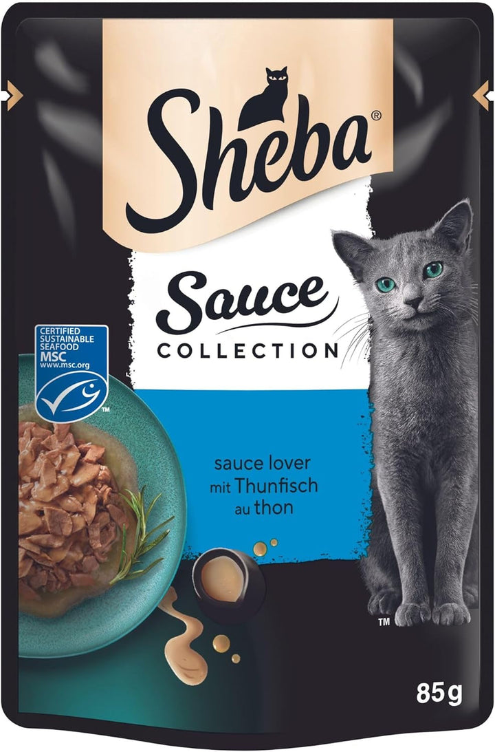 Sheba Sauce Collection Sauce Lover hrană umedă pentru pisici în pungă porționată cu ton (MSC) 28X85G