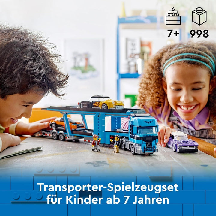 LEGO City Car Transporter cu mașină sport, set de 4 mașini de jucărie pentru băieți și fete de la 7 ani, cadou de Crăciun sau aniversare, 4 minifigurine pentru jocuri de rol 60408 Seturi de constructie Besuche den LEGO-Store