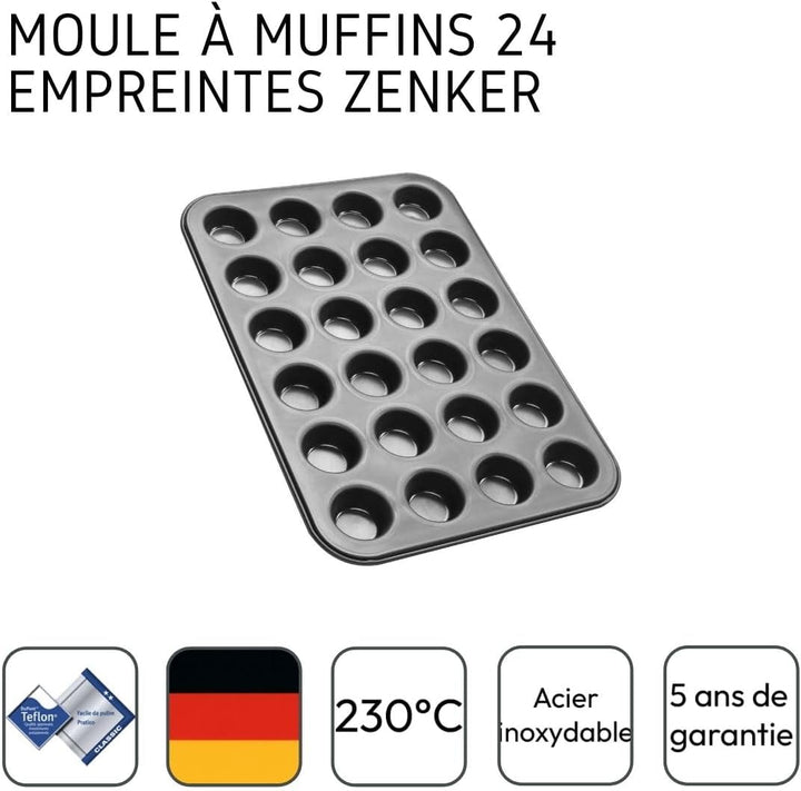 Zenker 6541 Black Metallic 24Er Mini-Muffinform – Antihaftbeschichtet Für Perfekte Mini-Muffins, Ø 4,5 Cm, Made in Germany Matrite si tavi pentru copt Naty Shop