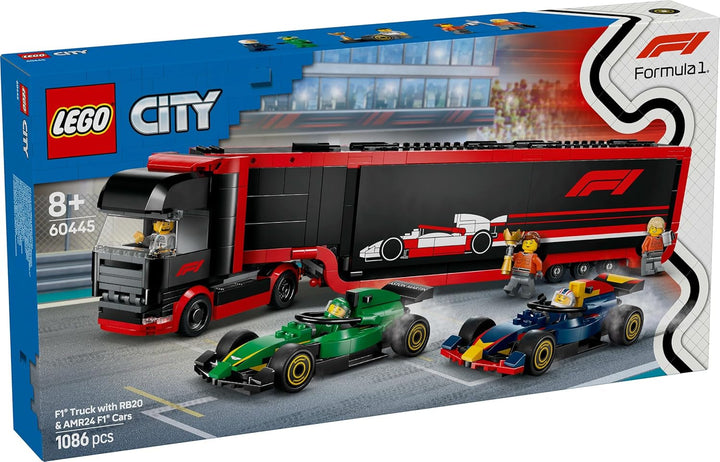 LEGO City F1 Transporter with RB20 & AMR24 F1 Racing Cars - Toy Car Transporter for Red Bull & Aston Martin Formula 1 Teams - Incl. 5 Minifigures - Gift for Boys & Girls Ages 8+ 60445 Seturi de constructie Besuche den LEGO-Store