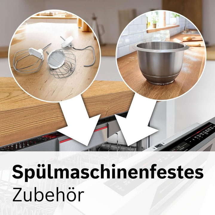 Küchenmaschine Serie 4 MUM58210, Edelstahl-Schüssel 3,9 L, Planetenrührwerk, Patisserie-Set Aus Edelstahl, Knethaken, Schlagbesen, Rührbesen, Durchlaufschnitzler, 3 Scheiben, 1000 W, Weiß/Silber Mama si Copilul Naty Shop
