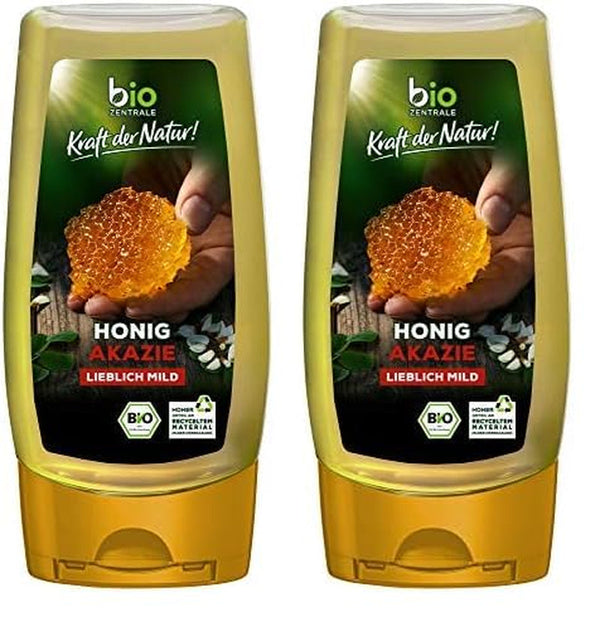 Biozentrale Miere de salcâm bio | 350 g Miere bio din flori albe de salcâm | Ideală ca tartină Miere bio pentru ceai | Alternativă la mierea din fagure (pachet cu 2)