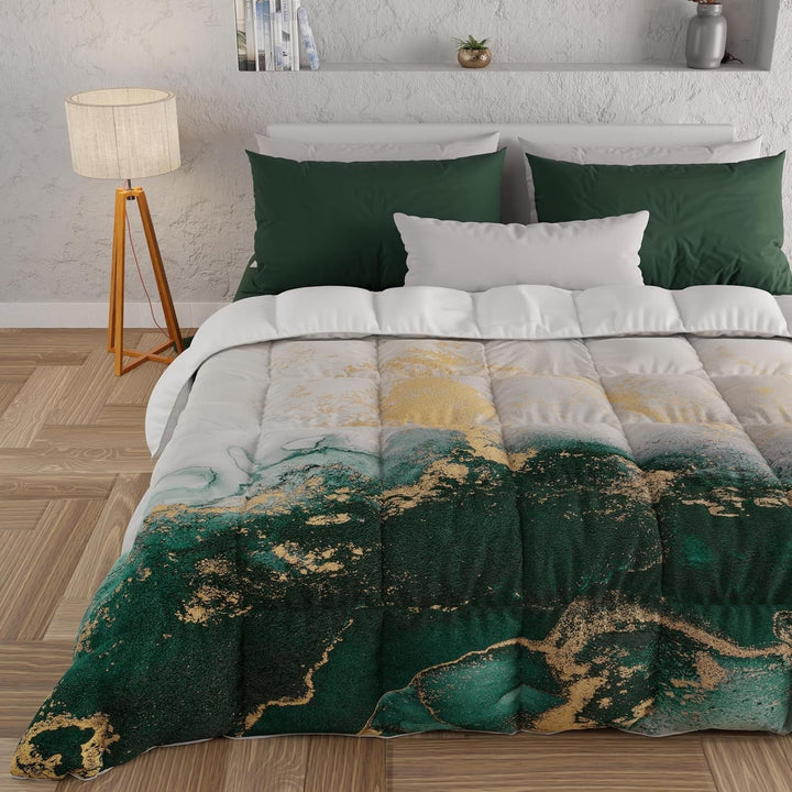 PETTI Artigiani Italiani - Plapumă de iarnă, Plapumă de iarnă, Plapumă simplă, Cu două fețe, Monocolor și imprimare digitală, 100% microfibră antialergică, Made in Italy Plapumi si pilote Naty Shop Emerald marmură Pat de o persoană