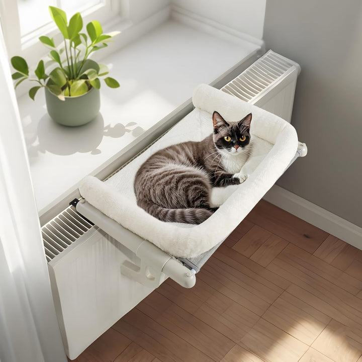 GUUSII HOME Șezlong încălzitor Pisici Șezlong pentru pisici Balcon Pat pentru pisici Pentru marginea patului Șezlong suspendat cu încălzire Pat suspendat Hamac Radiator Pisici Șezlong încălzitor Pisici 55 * 38cm Capacitate 18Kg (Gri, S)