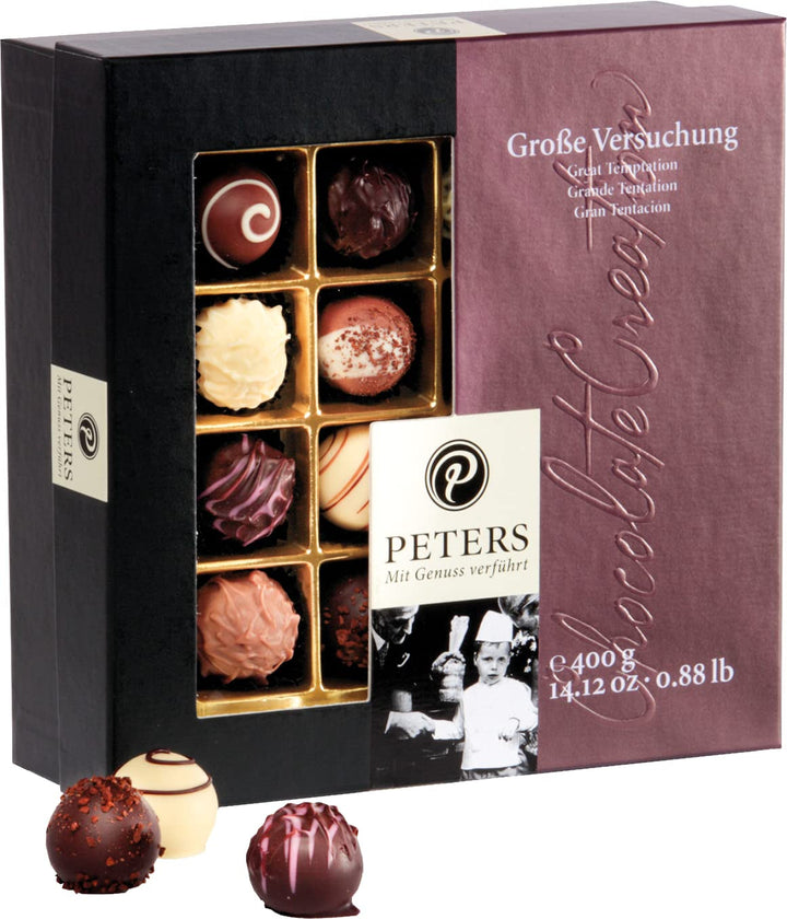Peters, cutie cadou, amestec de praline cu sau fara alcool Bomboane de Ciocolata Naty Shop 400 grame Marea tentație