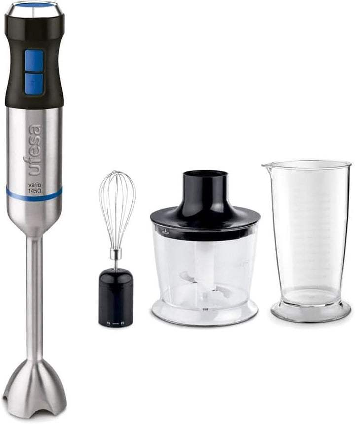 Ufesa BP4762 Vario 1450 Max Stabmixer, Leistung 1400 W, 20 Geschwindigkeiten + Turbo, Edelstahlgehäuse Und 4 Klingen, Ergonomisches Und Spritzwassergeschütztes Design, Inkl. Zubehör, Bpa-Frei Bucatarie Naty Shop