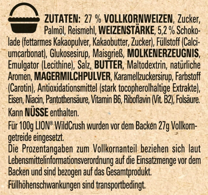 Cereale LION Wildcrush, ciocolată și caramel Cereale pentru micul dejun, pachet de 8 x 360 grame Naty Shop