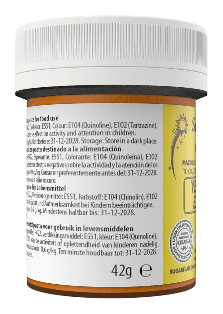 Sugarflair Lebensmittelfarbe Max Konzentriert Yellow Extra, Lebensmittel Farbstoff Hoch Konzentriert Für Marzipan Und Fondant, Max Concentrate Paste Colour - 42G Coloranti Alimentari Naty Shop