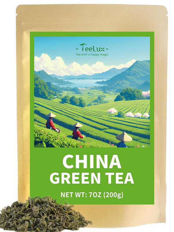 Ceai verde premium Teelux vrac 200 g din China, vegan, răcoritor, bogat în antioxidanți, ceai verde natural pur, frunze de ceai vrac
