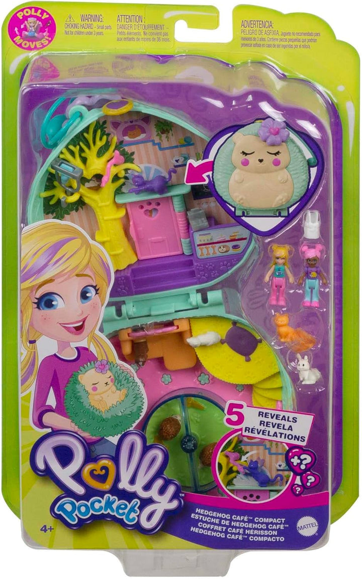 Polly Pocket GTN15 - Cutie de cafea cu arici în design de cafenea și animal de companie, păpușă și prieten mic Polly, 2 figuri de animale, efecte surpriză, cadou de jucărie minunat pentru copii cu vârsta peste 4 ani Papusi Naty Shop