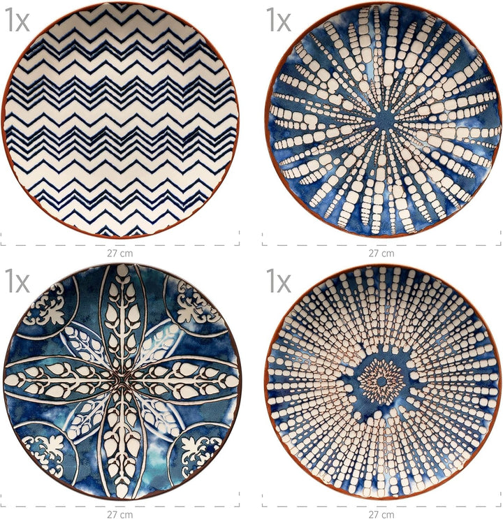 MÄSER 934017 Iberico Blue 12-Teiliges Tafelservice Für 4 Personen Im Maurischen Stil, Teller Set Mit Verschiedenen Vintage Mustern in Weiß Und Blau, Steinzeug Seturi vesela masa Naty Shop