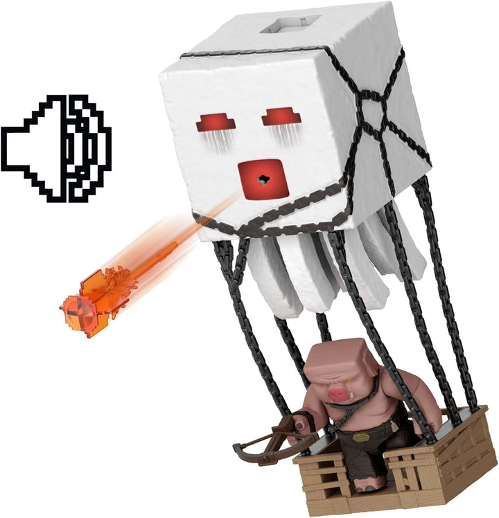 Mattel Minecraft Action Figure Set, Ghast With Fire Attack, Lights, Noise, Starter And Projectile, Piglin Warrior, Inspired By The Movie, JFB69 Action figures Naty Shop
