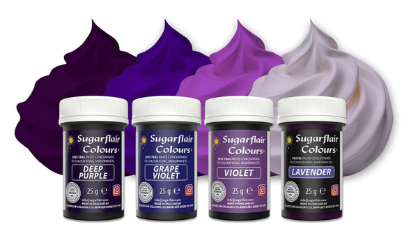Sugarflair Pasta Lebensmittelfarben Purple Set/4, Pasta Lebensmittel Farben Für Fondant, Marzipan, Zuckerpaste, Buttercreme Und Mehr: Violet, Lavender, Grape Violet, Deep Purple - Set/4 Coloranti Alimentari Naty Shop Default Title