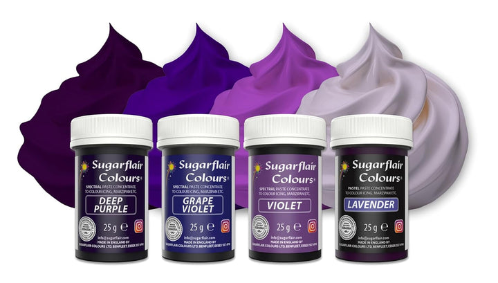 Sugarflair Pasta Lebensmittelfarben Purple Set/4, Pasta Lebensmittel Farben Für Fondant, Marzipan, Zuckerpaste, Buttercreme Und Mehr: Violet, Lavender, Grape Violet, Deep Purple - Set/4 Coloranti Alimentari Naty Shop Default Title