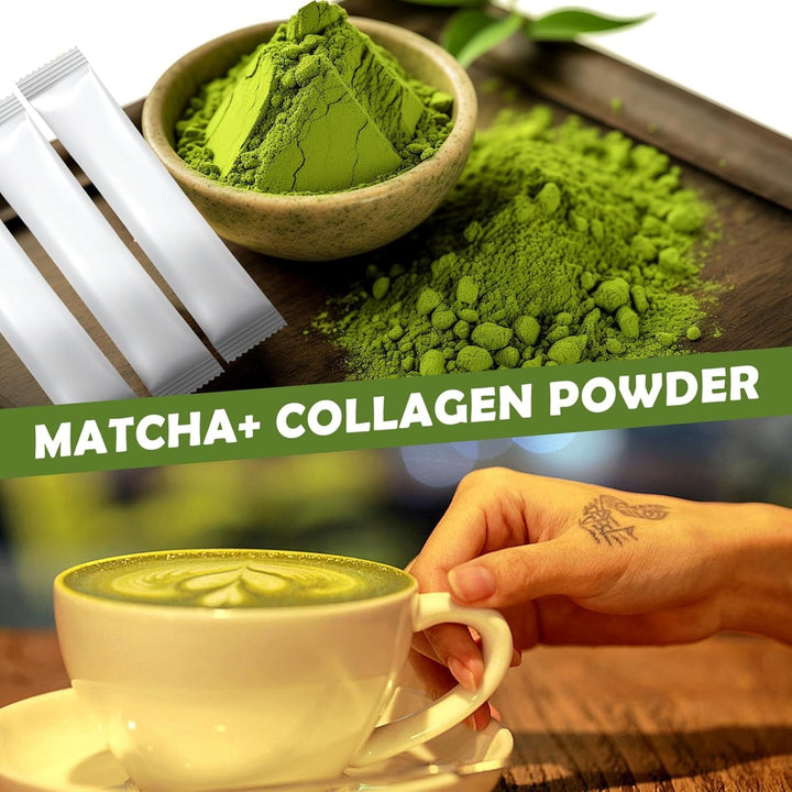 Pachet de 2 băuturi organice cu colagen Matcha 40X3G Proteine Matcha Powder Fără aditivi Sticks Matcha Tea Powder Energieboost Cu cofeină naturală Pentru latte, smoothie-uri și produse de patiserie