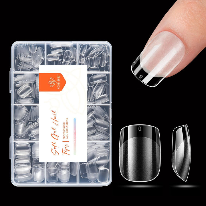 Modelones Tips Unghii 216 Piese - Set Tips Unghii Acoperire Completă, Set Tips Gel Moale, Tips Unghii Rășină PMMA Pre-Lustruire, Unghii Artificiale pentru Lipire pe Nail Art DIY, Migdale Scurte XS