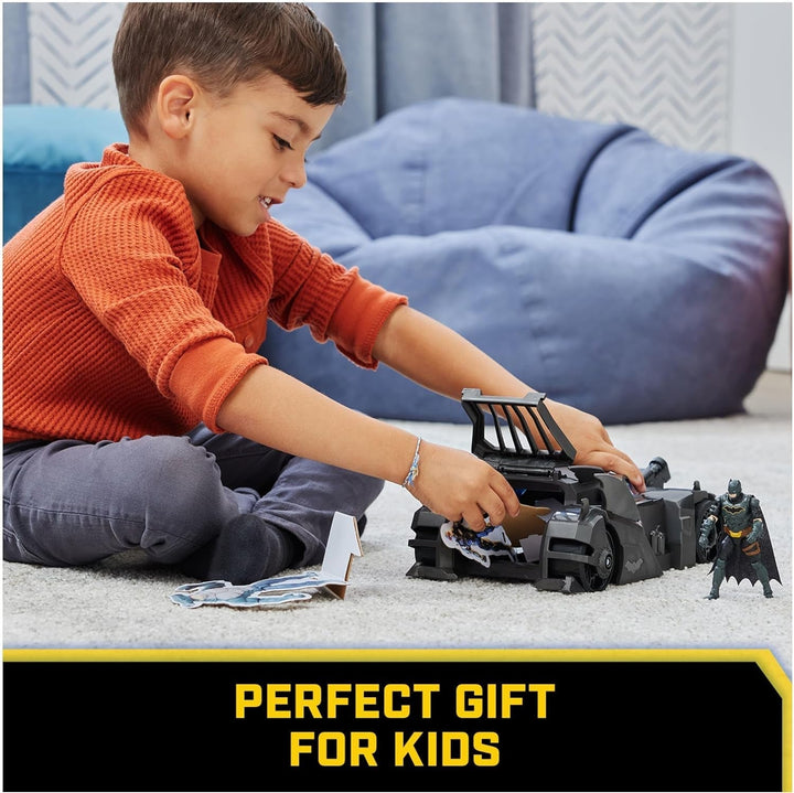 DC Comics Batman Batmobil offroad cu catapultă cu cârlig de prindere și celulă cu grilă în spate, inclusiv figurină Batman de 10 cm, pentru fanii supereroilor cu vârsta de 4 ani și peste Action figures Naty Shop