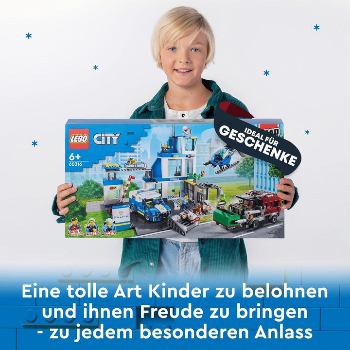 Stație de poliție LEGO 60316 City cu mașină de poliție, mașină Mill și elicopter, clădire construibilă cu 3 figuri, jucărie de poliție pentru băieți și fete de la 6 ani, cadou pentru copii Seturi de constructie Besuche den LEGO-Store