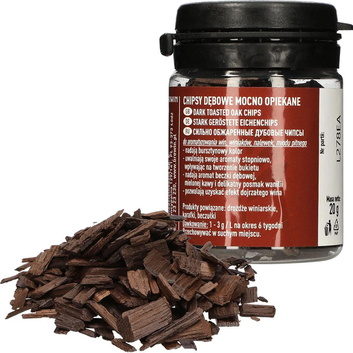 Browin Așchii de stejar puternic prăjite 20 g - fulgi, bastoane fine de stejar pentru aromatizarea alcoolului, maro Arome Naty Shop
