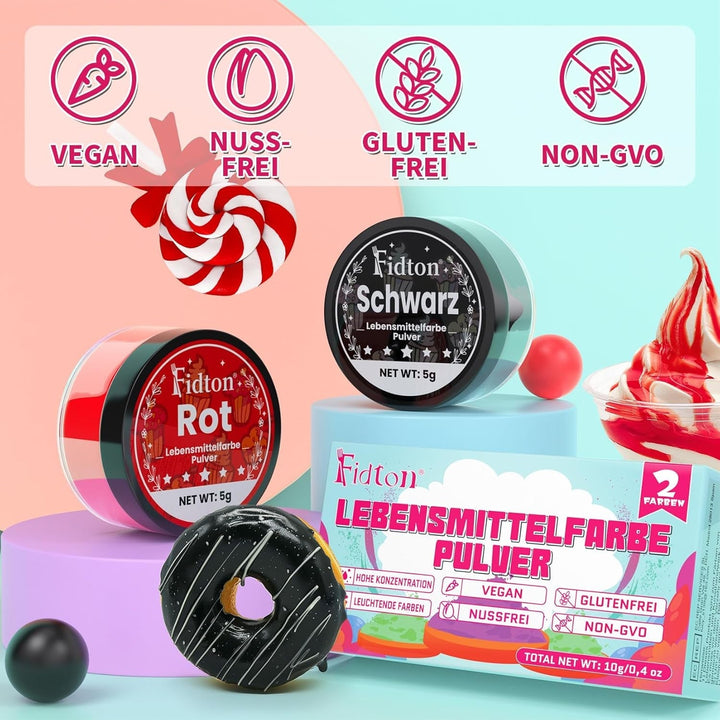 Set 2 coloranti alimentari, pulbere, rosu si negru, 5 grame fiecare Coloranti Alimentari Naty Shop