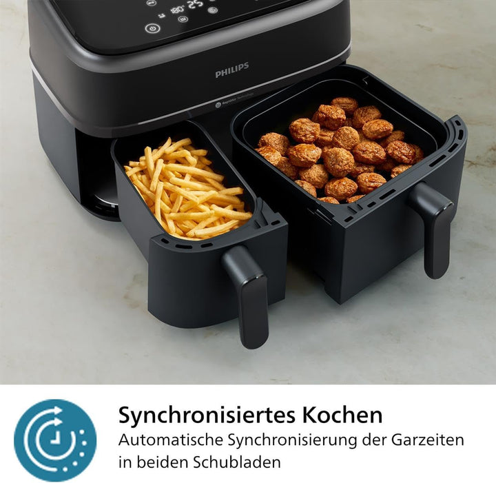 Philips Airfryer Dual Basket 3000 Series, 9L, 2 coșuri, 2 feluri de mâncare gata în același timp, tehnologie Rapidair plus cu aer cald Electrocasnice Naty Shop