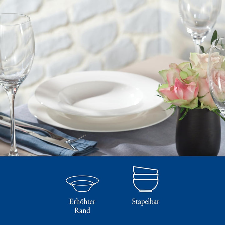 Vivo by Villeroy & Boch Basic White Tafelservice 12 Teilig Weiß, Teller Set, Weißes Geschirr, Geschirrset 6 Personen, Essservice, Speiseteller, Suppenteller, Spülmaschinenfest, Premium Porzellan Seturi vesela masa Naty Shop